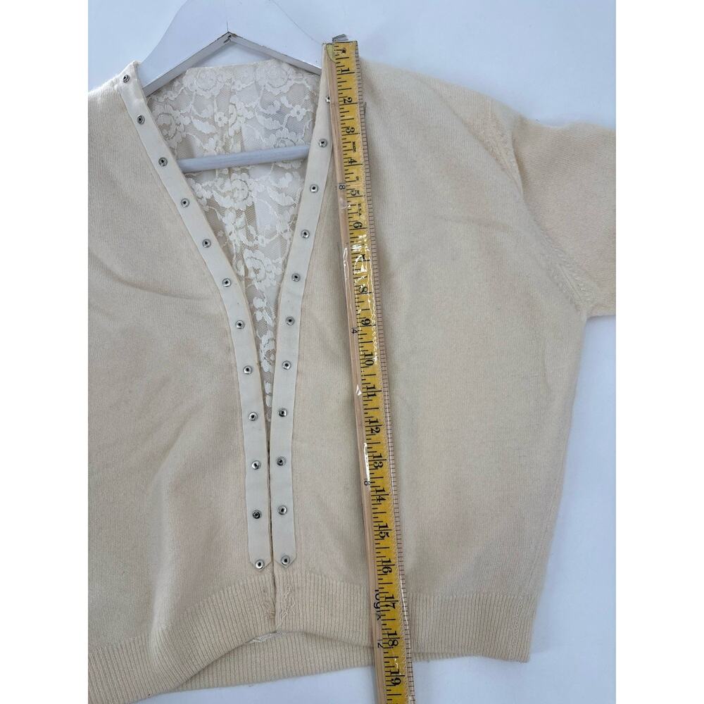 Regalia Furs 50s Vintage Cardigan Sweater Womens Small Ivory Cashmere Lace Knit - Picture 12 of 16
